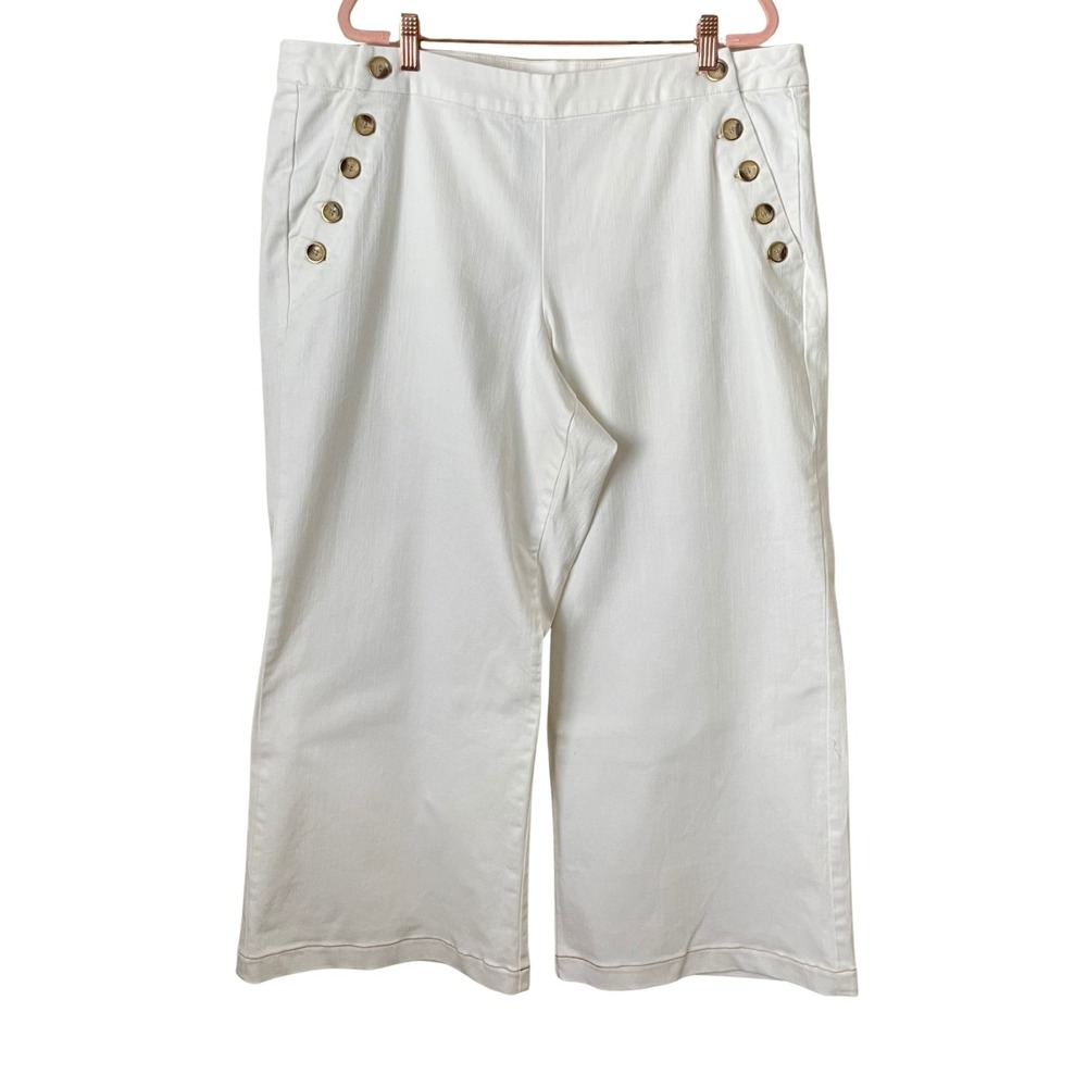 Lane Bryant Pants Womens Size 20 White Sailor Flare Crop Button Coastal Preppy